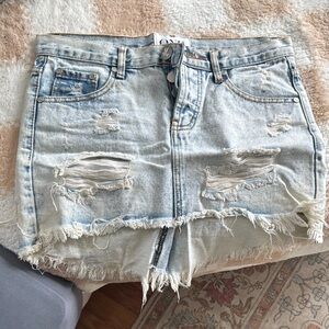 Distressed Denim Mini Skirt